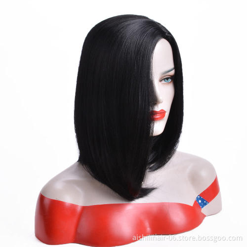 AiShiLi Factory hair Wholesale Shoulder-Length Straight Wigs with Black for Women Heat Resistant Synthetic Hair